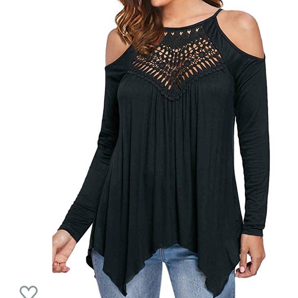 Beautiful woman top lace off shoulder long sleeve